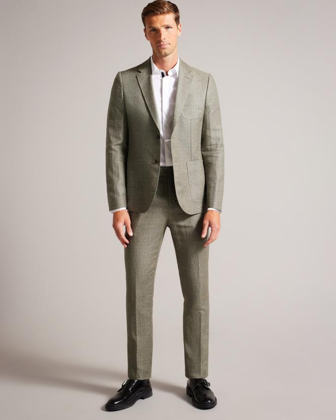 Pantalon Ted Baker Slim Fit Linen And Wool Vert Foncé Homme | YHF-28912808